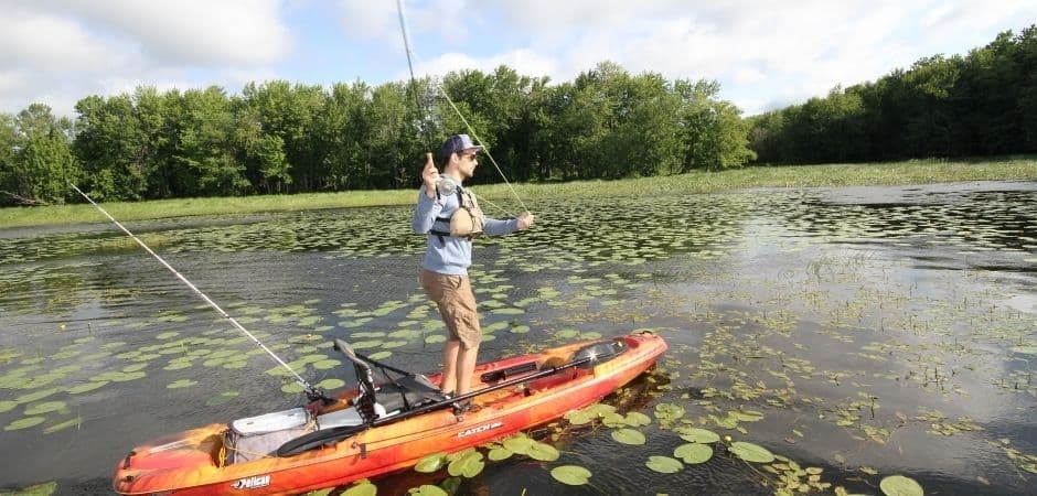 Picture showing how easy it is to stand and cast on the Pelican Catch 120