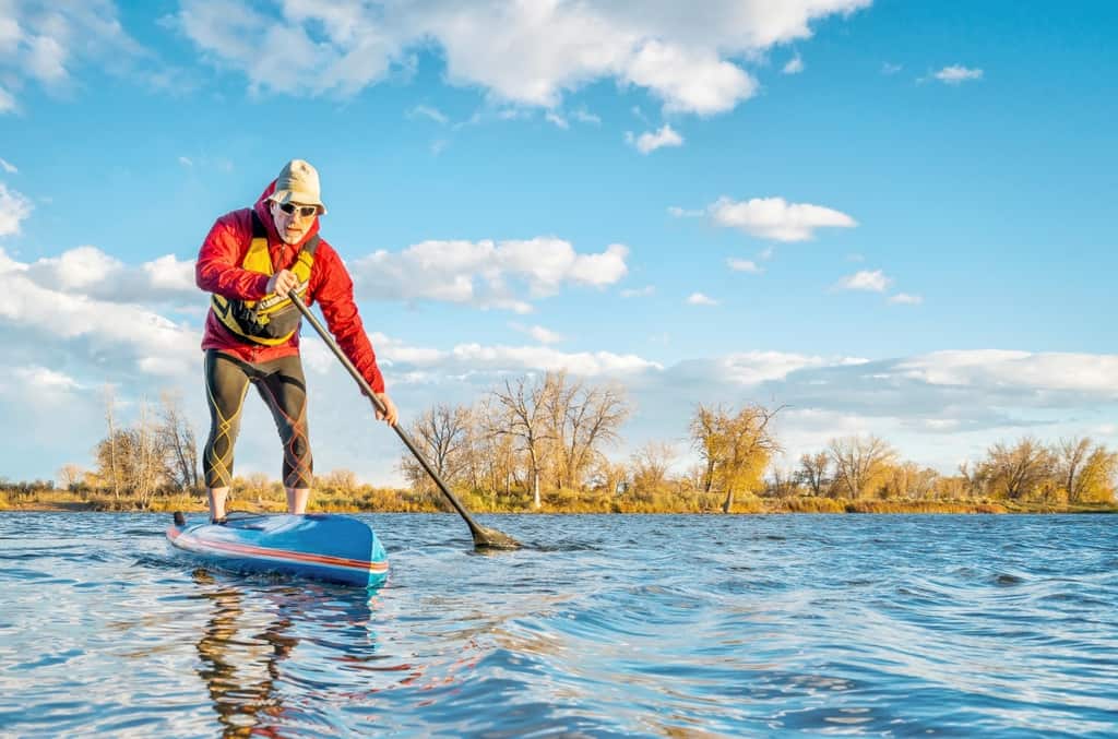 Picture of a man trying to keep balance while paddling