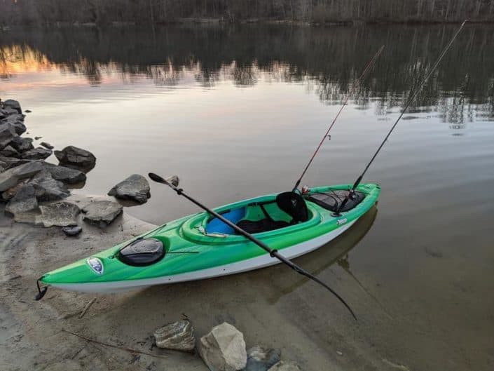 The Mustang 100X equipped with two rod holders, ready to go fishing