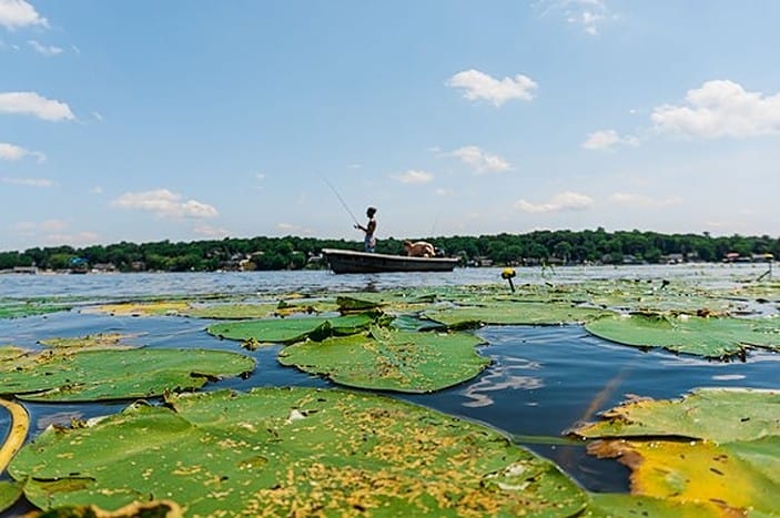 fishing on a lake